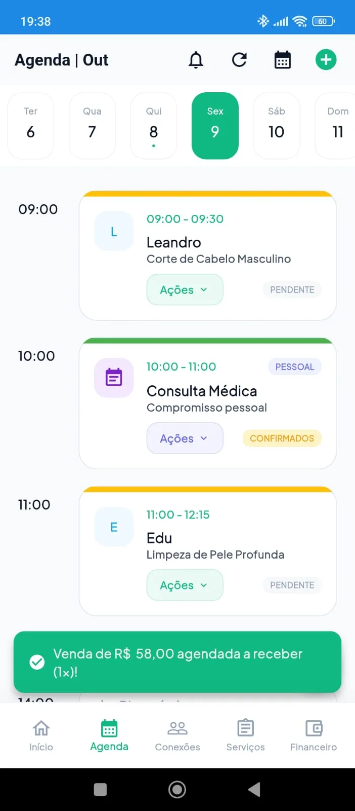 Agenda Cheia e Notificação de Venda